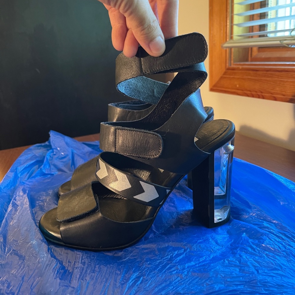Miista Black Reflective Strappy Heels GB3 EU36 US5.5